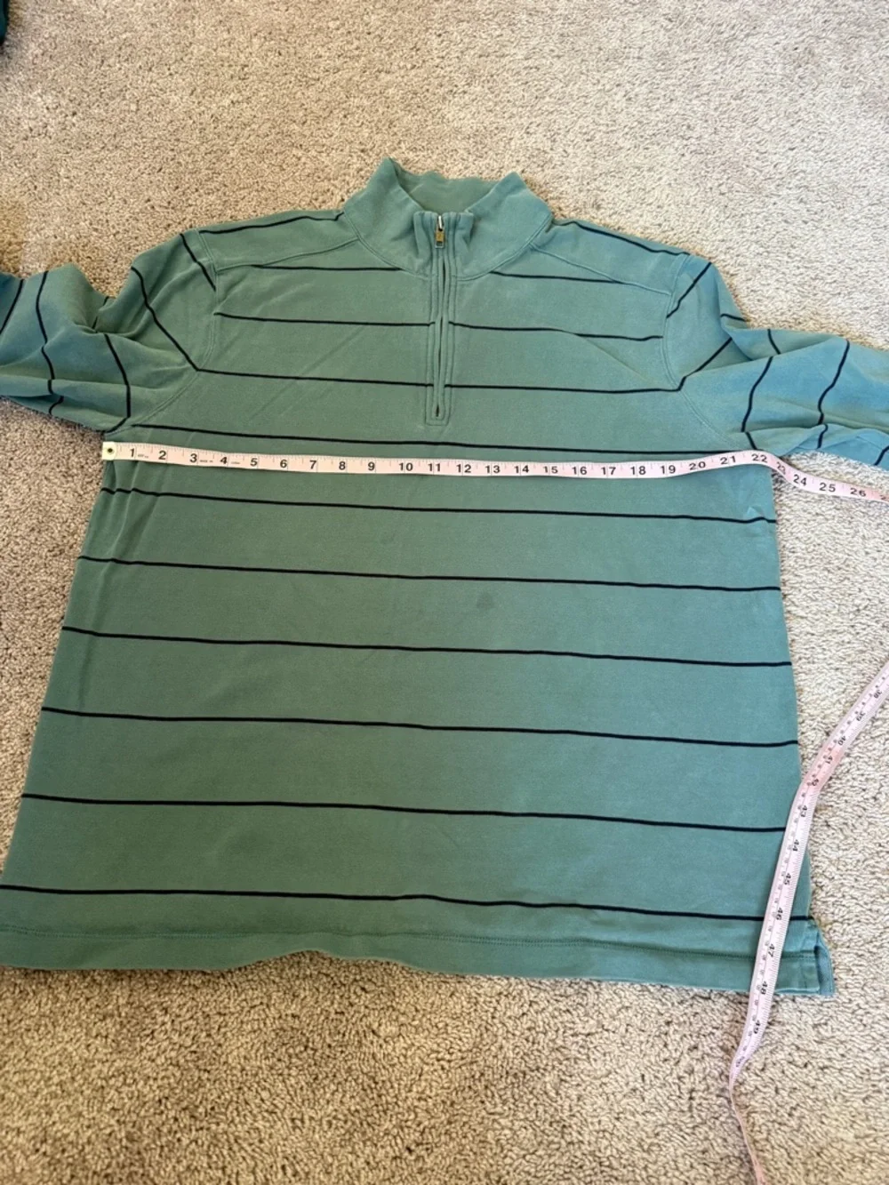 J. Crew Green Striped Quarter-Zip pullover Sweater